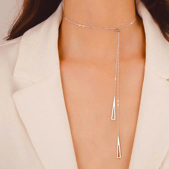 ✨✨.925 Sterling Silver Triangle Lariat Necklace✨ - Picture 5 of 5